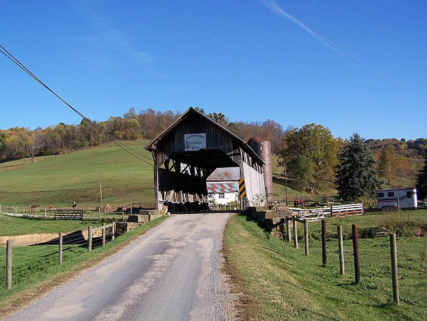 Covered Bridge in between Farms
