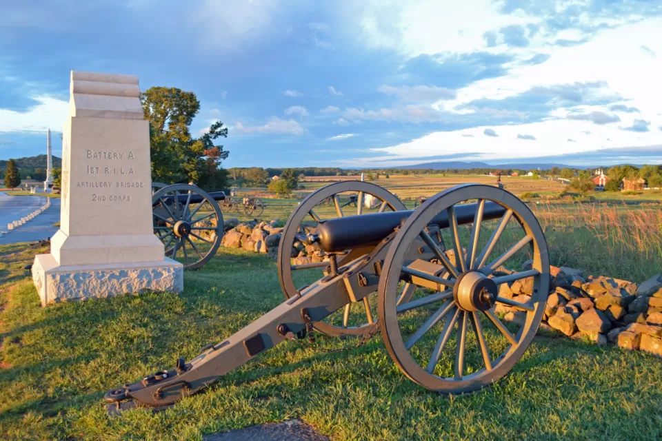 cannon fire guns in row on a battler field ground