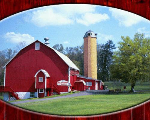 A photo of the a red barn at the Red Barn Players in Fombell, Pennsylvania
